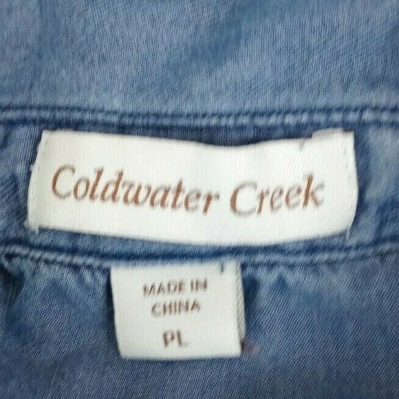 Coldwater Creek Women's Denim Frayed Hem Shirt With Arrows Design Size PL - Picture 4 of 5